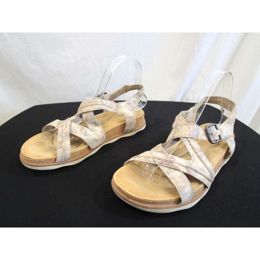 Clarks Brynn Beige Floral Fabric Ankle Strap Comfort Sandals Women 9.5 M